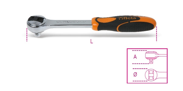 Beta Reversible Socket -skruenøgle 3/8 '' Mand Square Drive 72 tænder 00910082