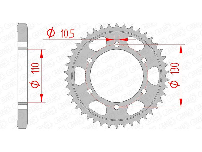 AFAM Steel Standard bakdrev 16502 - 530 för Kawasaki GPX 600 R och GPZ 600 R. Hållbart ståldrev med exakt passform och måttspecifikationer.