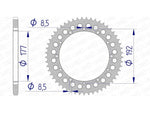 Teknisk ritning av AFAM Aluminium bakdrev 63300 - 520 med diameter- och bultmått. Reservdel för Husqvarna motocross och enduro modeller.