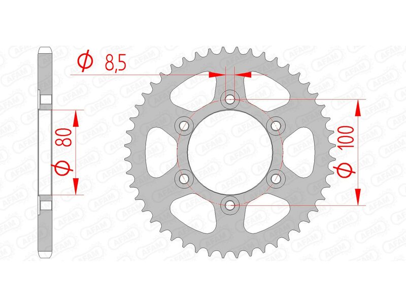 AFAM Steel Standard Bakdrev 80105 - 420 för Rieju mopeder. Hållbart stålmaterial med exakt passform, idealiskt för Rieju RR, SMX och Spike 50-modeller.