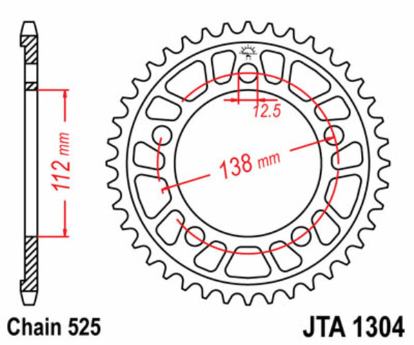 JT Sprocks aluminium ultra -lys reaar sprock 1304 - 525 JTA1304.44
