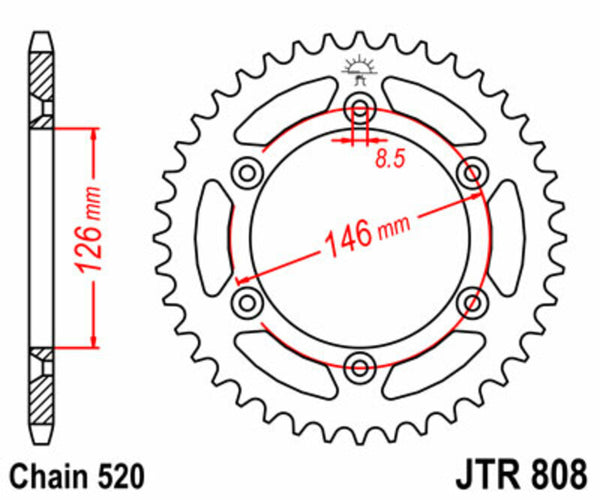 JT Sprock's Steel Standard Rear Sprock 808 - 520 JTR808.43