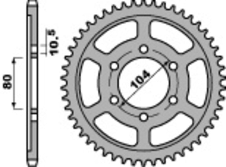 PBR Standard C45 Steel Rear Sprocket 4359 - 525 4359 41 C45 med 104 mm bultcirkel och 10,5 mm tjocklek, reservdel för chassi och fordon.
