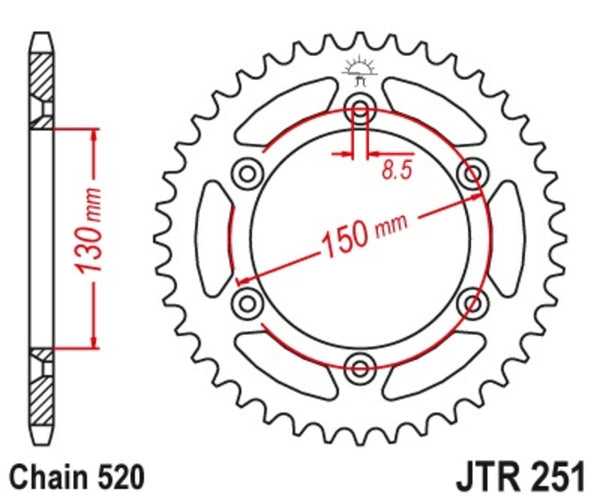 JT Sprock's Steel Self -rengøring af bageste tandhjul 251 - 520 JTR251.50SC