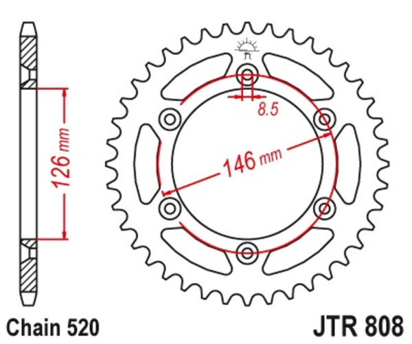 JT Sprock's Steel Self -rent bageste tandhjul 808 - 520 JTR808.48SC