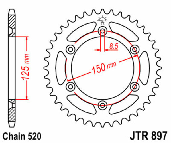 JT Sprock's Steel Standard Rear Sprock 897 - 520 JTR897.38