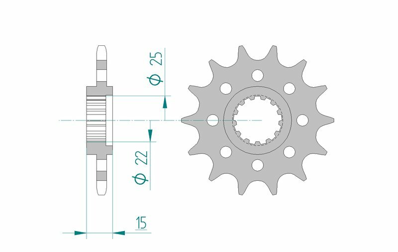 Teknisk ritning av AFAM Steel Standard Front Sprocket 24507 - 520. Reservdel för Kawasaki Ninja ZX-6R ZX600F 600 1997.