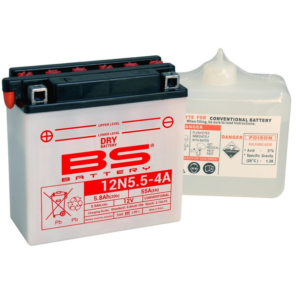BS Battery Konventionelt Batteri med Syrepakke - 12N5.5-4A 