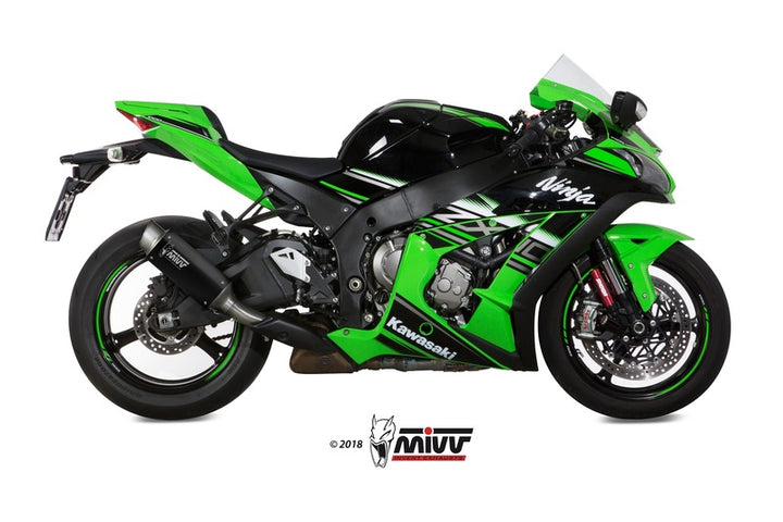 Kawasaki ZX-10R utrustad med MIVV GP-Pro Muffler Steel Black K.042.LXBP, perfekt passform och stilren racinglook.