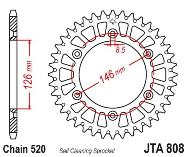JT Sprock's aluminum Ultra-Light self-cleaning rear sprocket 808-520 JTA808.49BLK