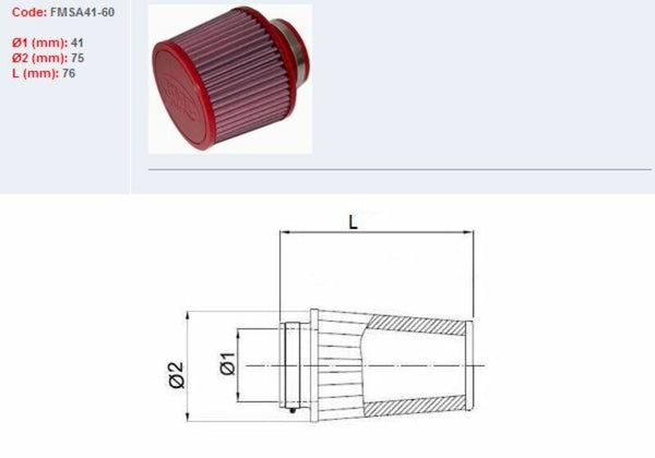 BMC Air Filter Tapered Ø41MM-FMSA41-60 FMSA41-60