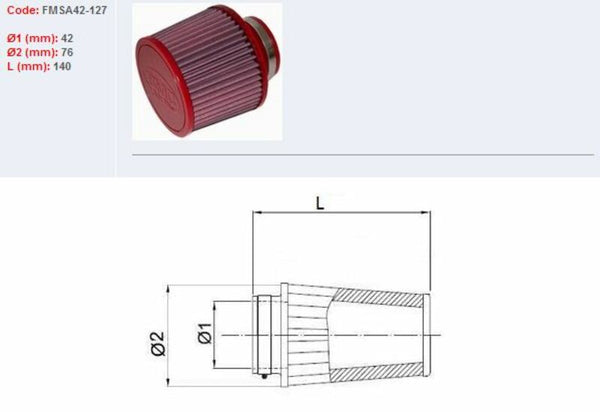 BMC Luftfilter Tapered Ø42mm - FMSA42-127 FMSA42-127 