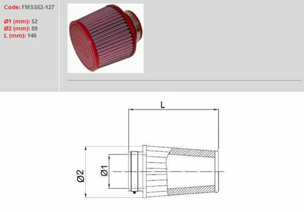 BMC Air Filter Tapered Ø52MM-FMS52-127 FMS52-127