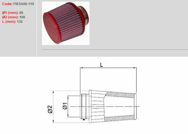 BMC luftfilter konisk Ø66MM-FMSA66-110 FMSA66-110