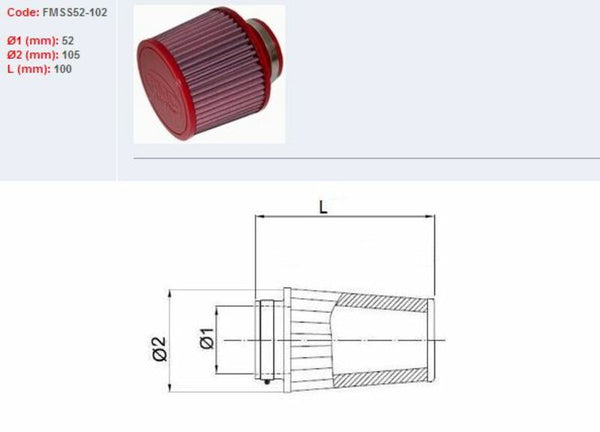 BMC Luftfilter Tapered Ø52mm - SS52-102 FMSS52-102 