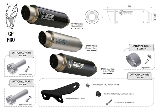 MIVV GP Pro Universal Silencer - Højre side 00.73.KU.SXBP