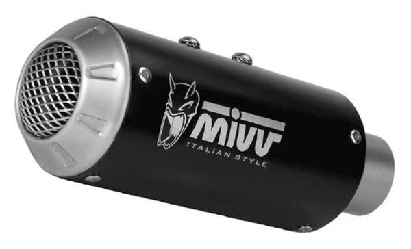 MIVV MK3 Universal Muffler Black Stainless Steel - Right Side 00.73.KU.001.SM3B med sportig design och svart finish för motorcyklar.