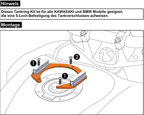 Tankringlås-det 5 hul inkl. Modpart tank taske kawasaki/bmw f 650