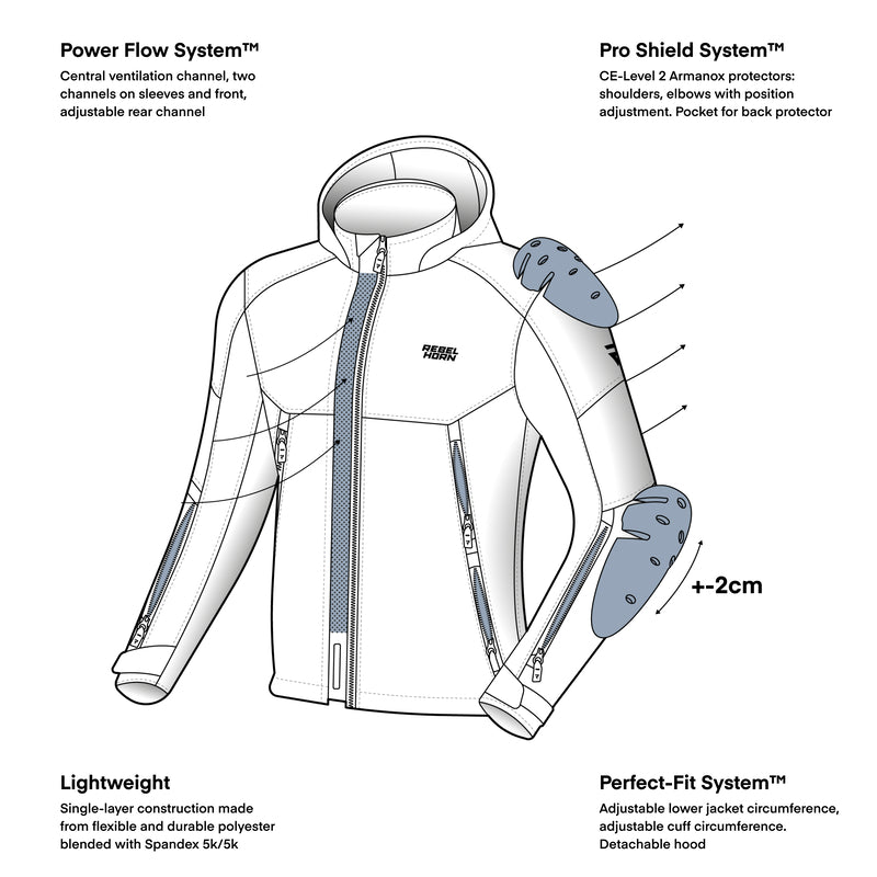 Rebelhorn softshell mc-jacket skråstreg sort /rød