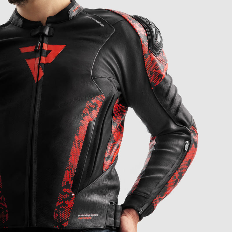 Rebelhorn Mc-læderjakke Veloce Black /Camo Red