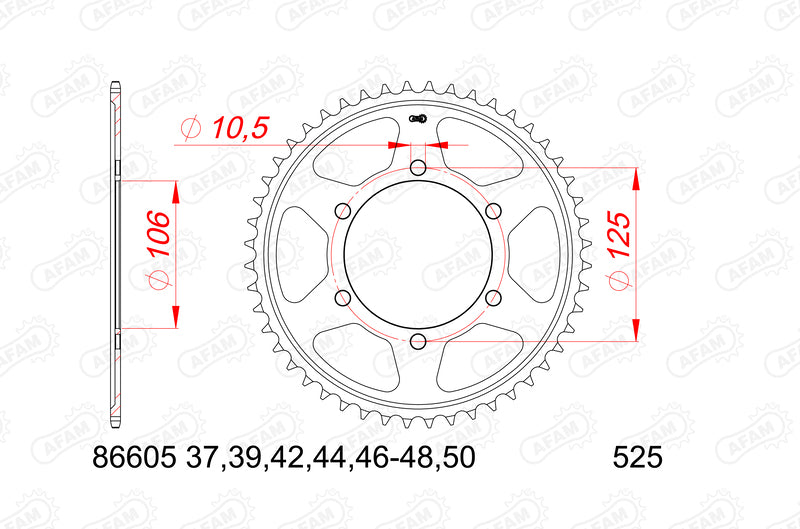 AFAM STEEL STANDARD BACK SPROCK 86605 - 525