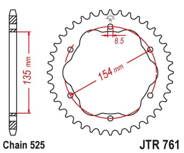 JT Sprock's Steel Standard Rear Sprock 761 - 525 - Requires A JT Sprock's rear Sprock Carrier JTR761.39