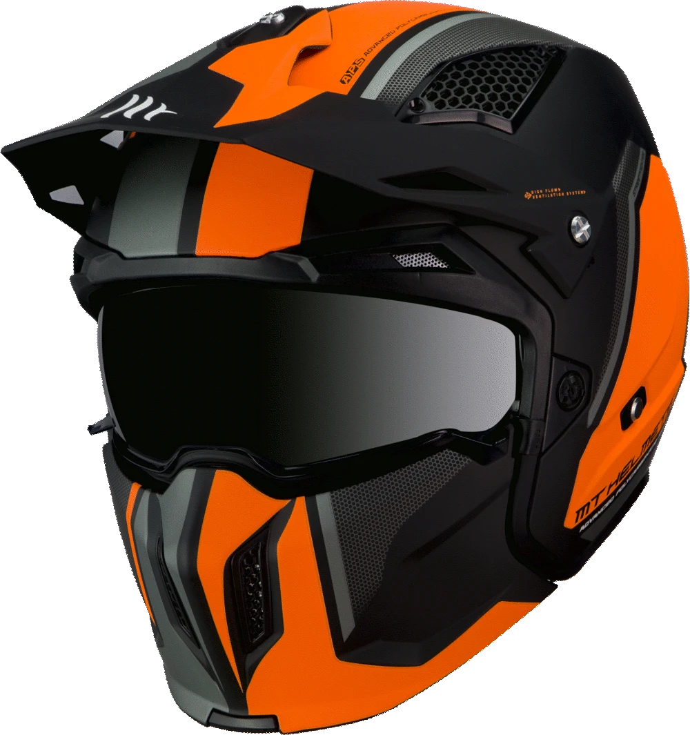 MT -hjelme Åbn MC Helmet Streetfighter Twin Orange