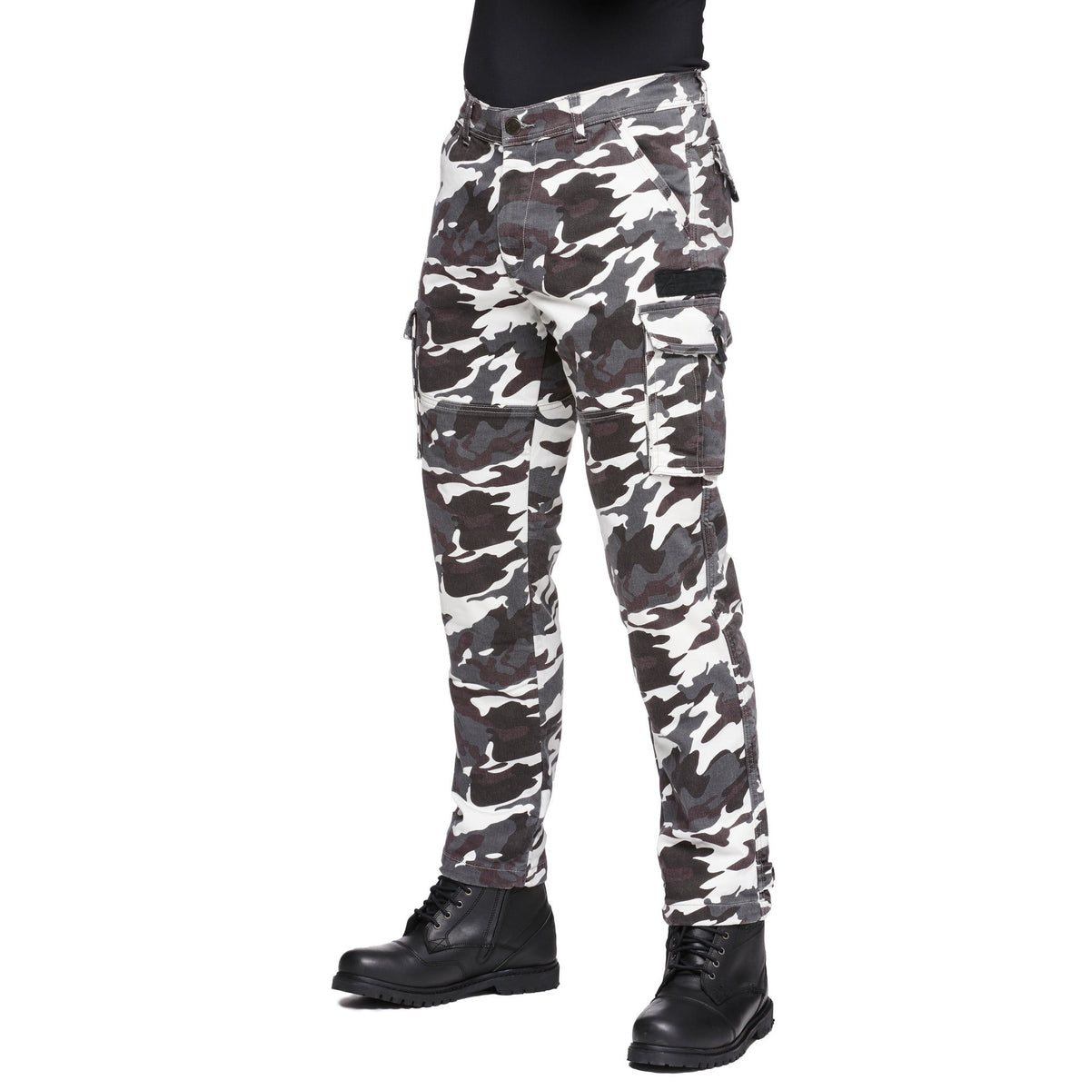 Feje Kevlar MC-bukser jungle sort /hvid /camo