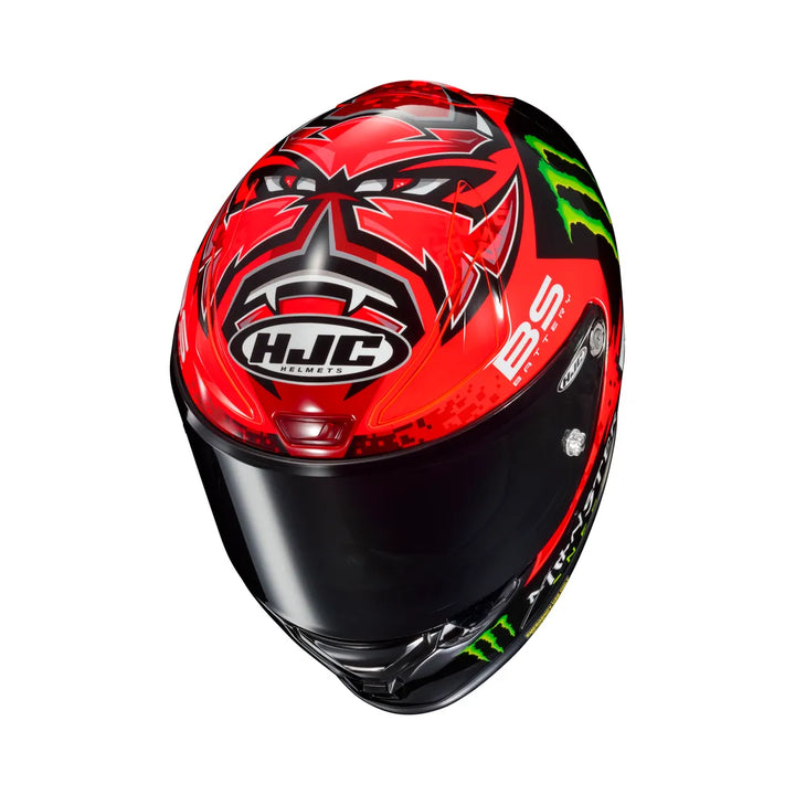 HJC Integral Mc-Hjälm RPHA 1 Fabio Quartararo Replica med toppvy som framhäver aggressiv design och HJC-logotyp.