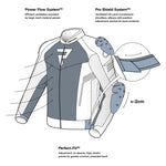 Illustration av Rebelhorn Textil Mc-Jacka Vandal Mesh Svart med Power Flow System och Pro Shield System för ventilation och skydd.