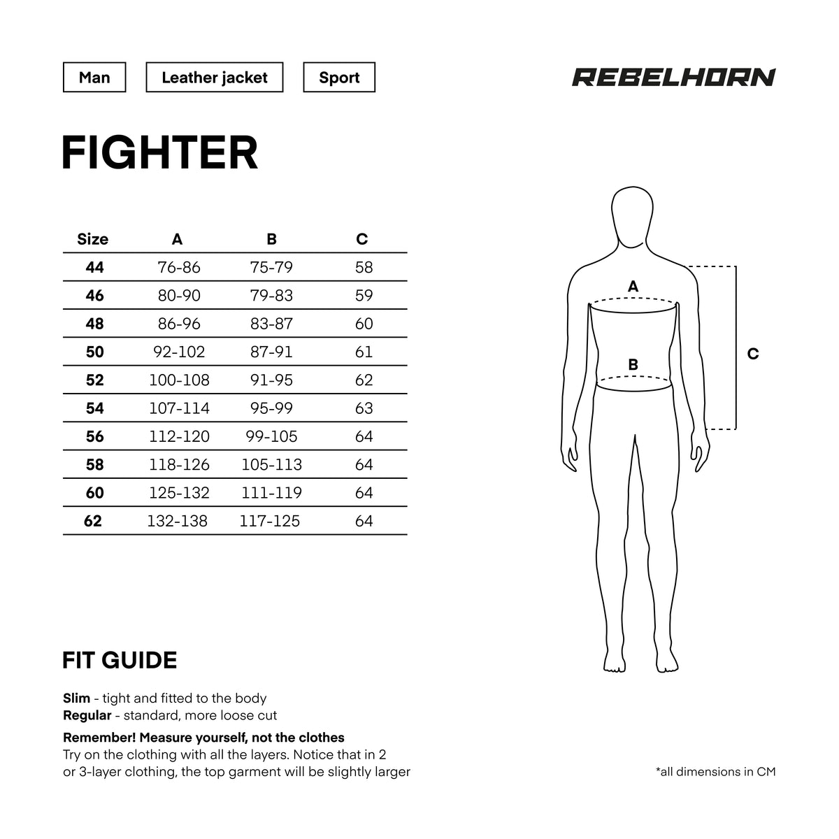 Rebelhorn mc-læderjakke fighter sort /hvid