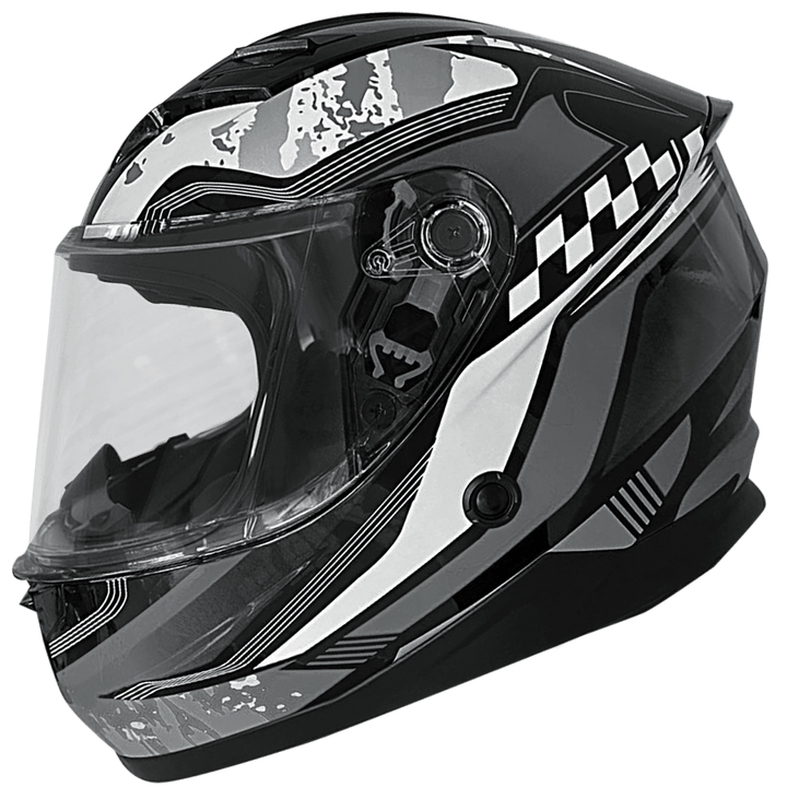 ROCC 42 Barn Integral Hjälm i svartvitt mönster med aerodynamisk design och säkerhetsfunktioner för unga förare.