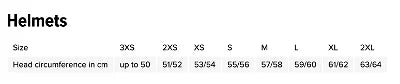 Storlekstabell för Rocc 390 Integral Mc-Hjälm med huvudomkrets i centimeter från 3XS till 2XL för optimal passform.