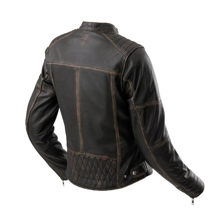 Baksidan av Rebelhorn Dam Mc-Jacka Hunter II Vintage Brun med quiltade paneler och justerbara remmar för optimal passform.